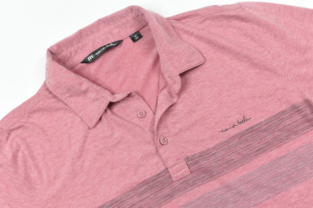 Travis Mathew Polo Shirt Mens Medium Red Striped Short Sleeve Stretch Golf